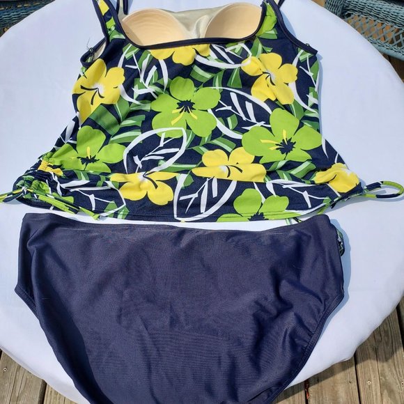 Navy, Green and yellow Floral Tankini by Baltex - Picture 2 of 5